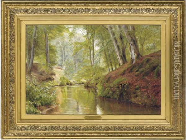 A Stream Running Through The Woods Oil Painting - Christian Zacho