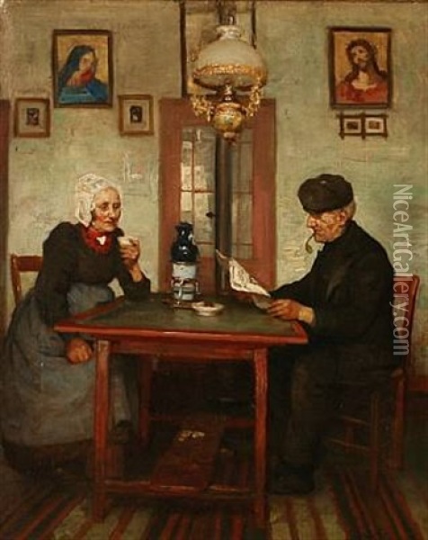 Interior With An Elderly Dutch Couple Oil Painting - Jacobus Frederik Sterre De Jong