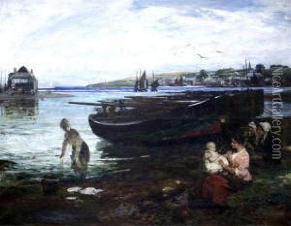 Mussel Gatherers, Ferryden Oil Painting - John Robertson Reid