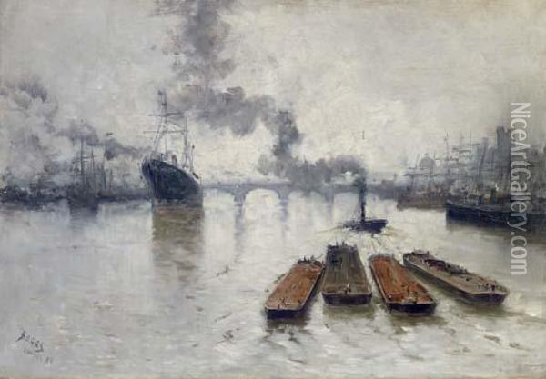 Seine River Wharfs Oil Painting - Frank Myers Boggs