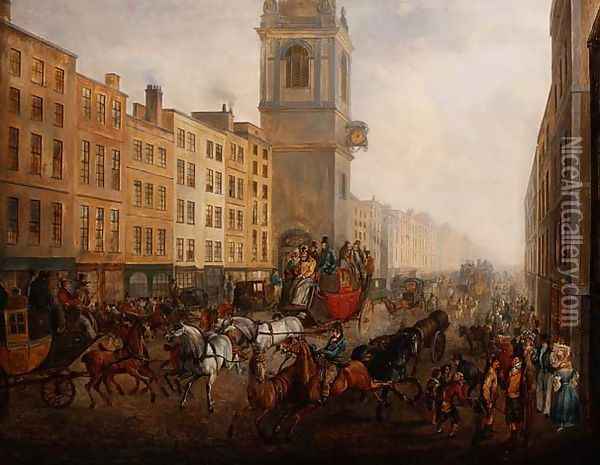 The London to Brighton Coach in Cheapside, 1831 Oil Painting - William 'de Lond' Turner