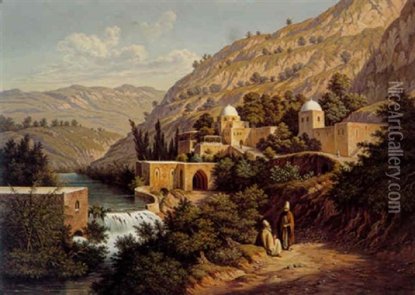 Near Eastern Landscape (lebanon?) Oil Painting - Hubert Sattler