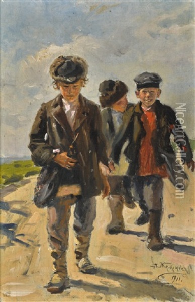 Three Boys Oil Painting - Vladimir Egorovich Makovsky