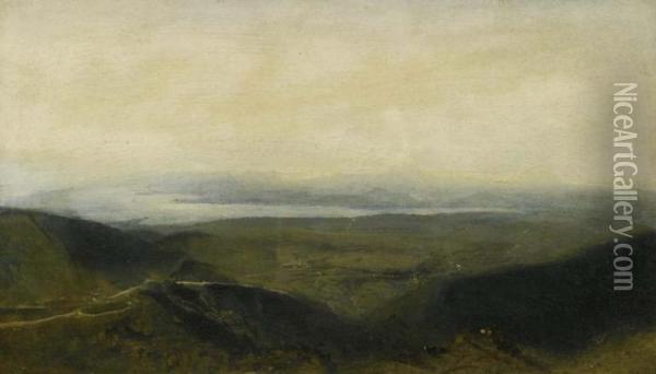Landschaft Im Jura Mit Blick Auf Den Genfersee. Oil Painting - Theodore Rousseau