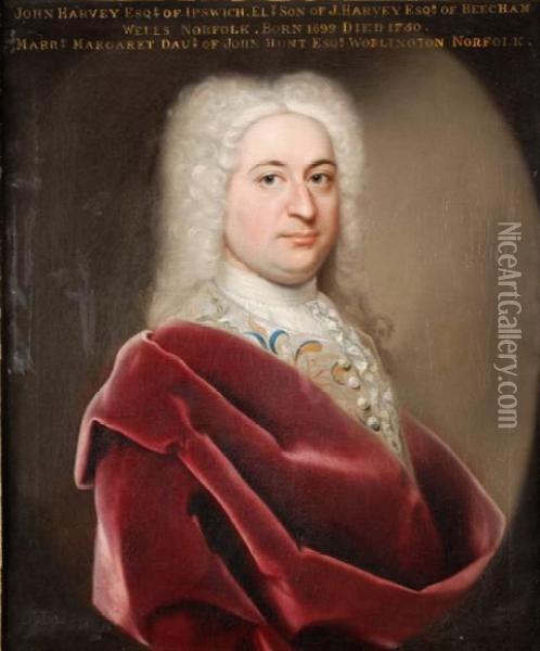Sr. Portrait Of John Harvey Esq Of Ipswich, In A Feignedoval Oil Painting - John Theodore Sen Heins