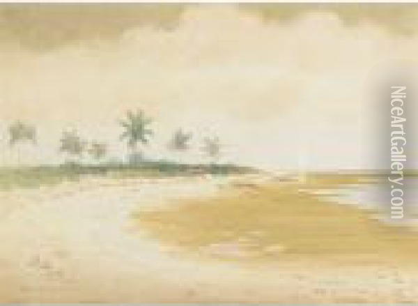 Bermuda Beach Scene Oil Painting - Hartwell Leon Woodcock