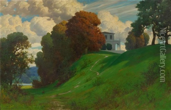 Haus In Idyllischer Landschaft Oil Painting - Eduard Ruedisuehli
