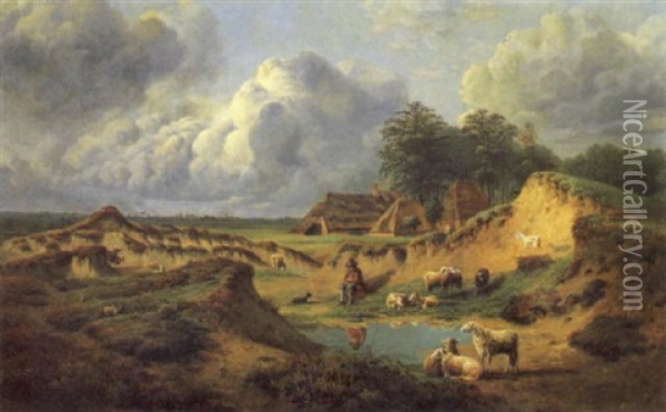 Rast Der Schafherde Oil Painting - Joseph Augustus Knip