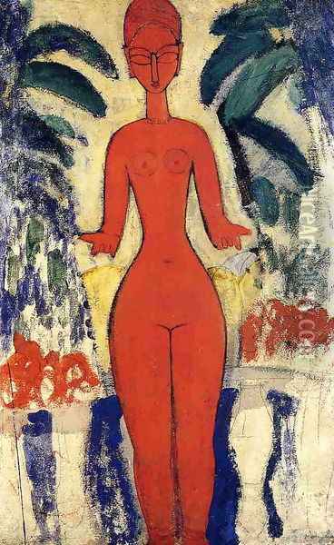 Standing Nude with Garden Background Oil Painting - Amedeo Modigliani