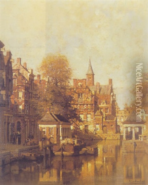 A View Of The Fishmarket, Gouda Oil Painting - Johannes Christiaan Karel Klinkenberg