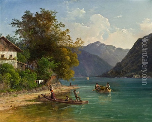 Alpensee Im Salzkammergut (?) Oil Painting - Joseph Feid