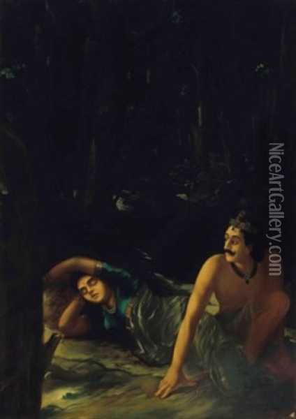 Nala And Damyanti Oil Painting - Raja Ravi Varma