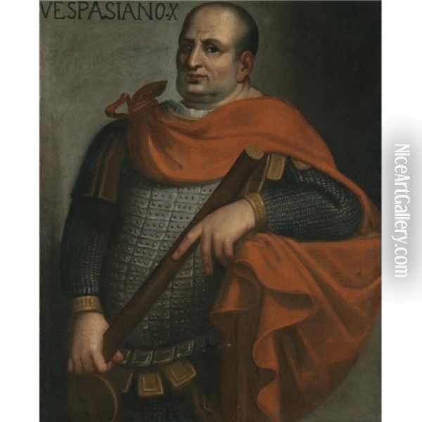 Portrait Of The Emperor Vespasian Holding A Baton Oil Painting - Bernardino Campi