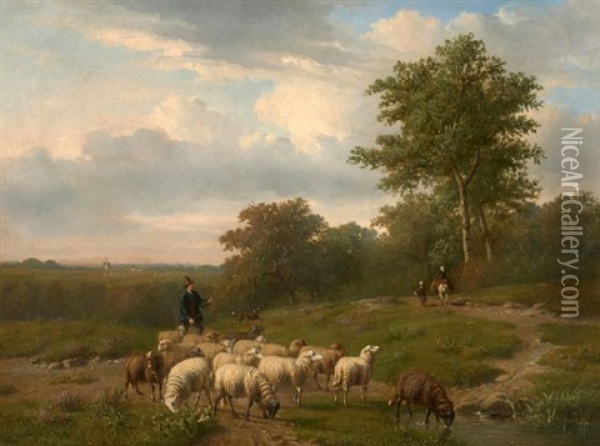 Berger Et Son Troupeau De Moutons Dans Un Paysage Oil Painting - Louis Pierre Verwee