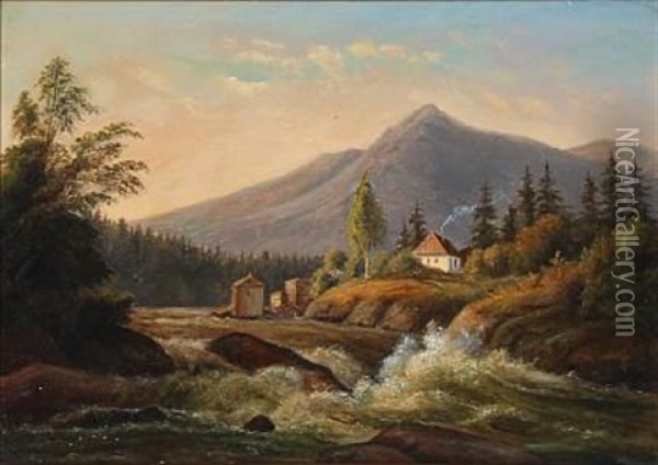 Rushing River Oil Painting - Frederik Christian Jacobsen Kiaerskou