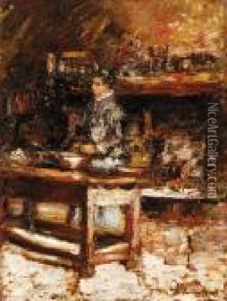 Madame Dufour In Her Kitchen Oil Painting - Adolphe Joseph Th. Monticelli