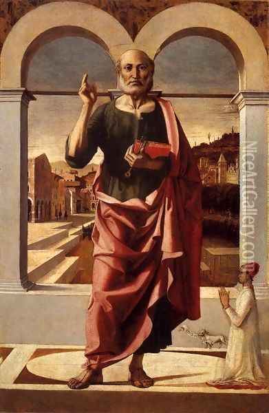 St Peter Blessing and Donor Oil Painting - Bartolomeo Montagna