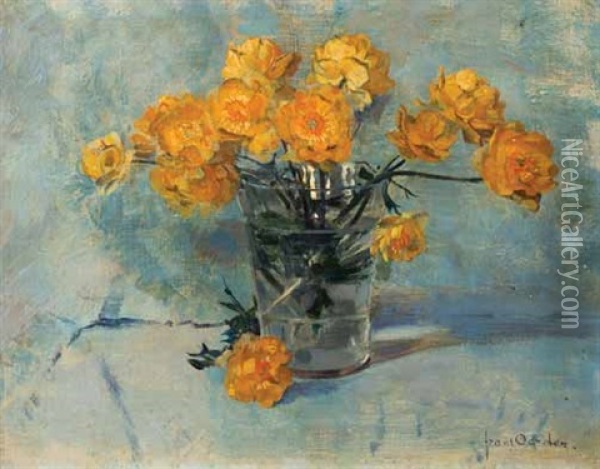 Still Life Glass Vase With Orange Roses Oil Painting - Frans David Oerder