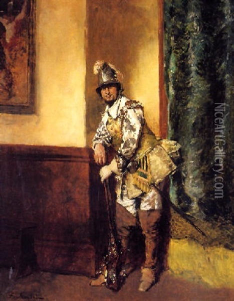 Portrait Of A Standing Cavalier With Musket Oil Painting - Ferdinand Victor Leon Roybet