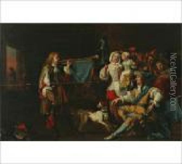 Arrival Of The Messenger, 18th Century Oil Painting - Jacob Duck