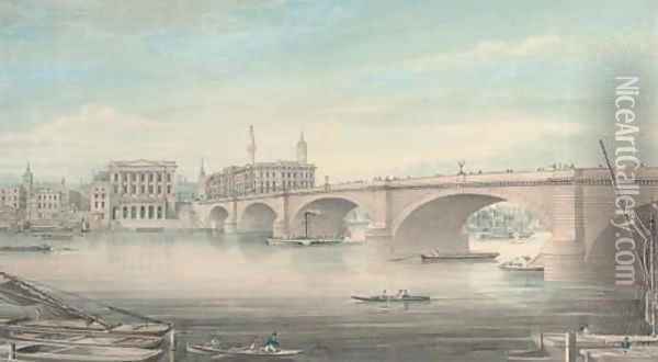 Paddlesteamers and other shipping on the Thames before London Bridge Oil Painting - Gideon Yates