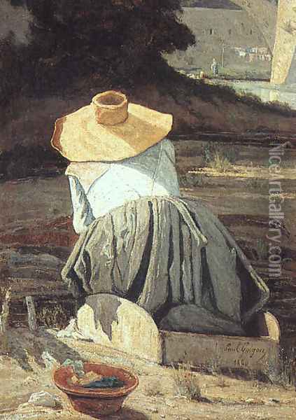The Washerwoman 1860 Oil Painting - Paul-Camille Guigou