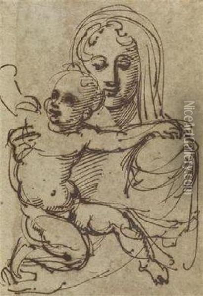Astudy Of The Virgin And The Child Oil Painting - Annibale Carracci