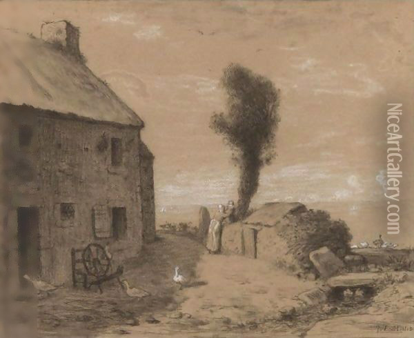 End Of The Hamlet Of Gruchy Oil Painting - Jean-Francois Millet