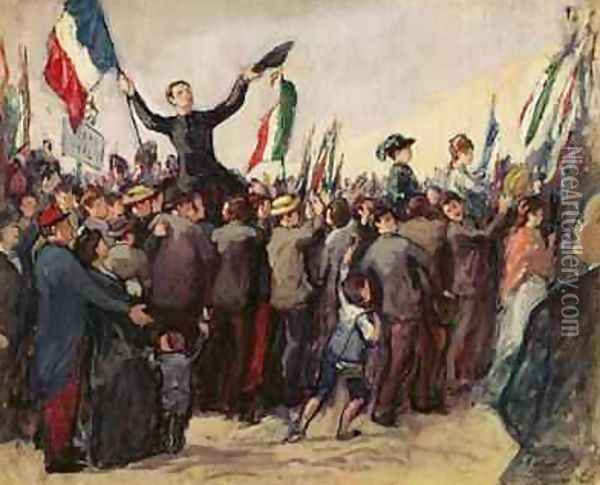 Italian volunteers arriving in Marseilles to enrol in the French army on 4th August 1914 Oil Painting - Leon Giran-Max