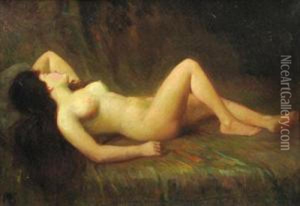 Nud Culcat Oil Painting - Emilian Lazarescu