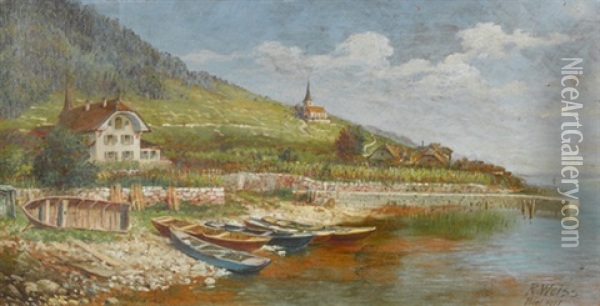Schafis Bei Ligerz Am Bielersee Oil Painting - Rudolf Johann Weisse