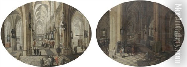 The Interior Of Antwerp Cathedral By Day (+ The Interior Of Antwerp Cathedral By Night; Pair) Oil Painting - Peeter Neeffs the Elder