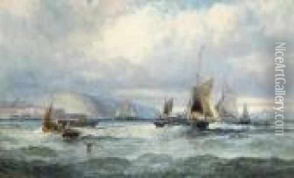 Fishing Vessels Off Scarborough Oil Painting - William A. Thornley Or Thornber