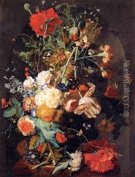 Vase of Flowers in a Niche Oil Painting - Jan Van Huysum