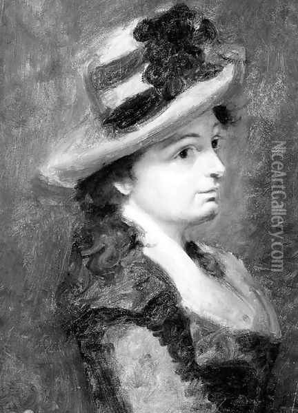 A girl in profile to the right, bust-length, wearing a hat Oil Painting - Pauline Auzou
