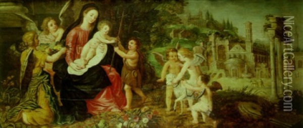 La Vierge A L'enfant Avec Saint Jean-baptiste Entoures D'anges Oil Painting - Wilhelm Schubert van Ehrenberg