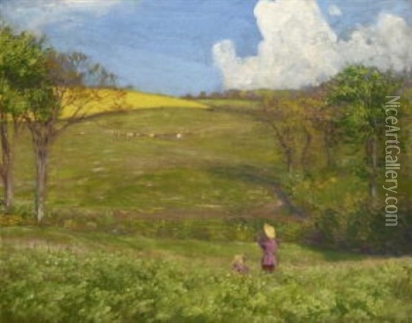 Blick Ins Land, Mietschau Oil Painting - Hans (Johann Wilhelm) Olde