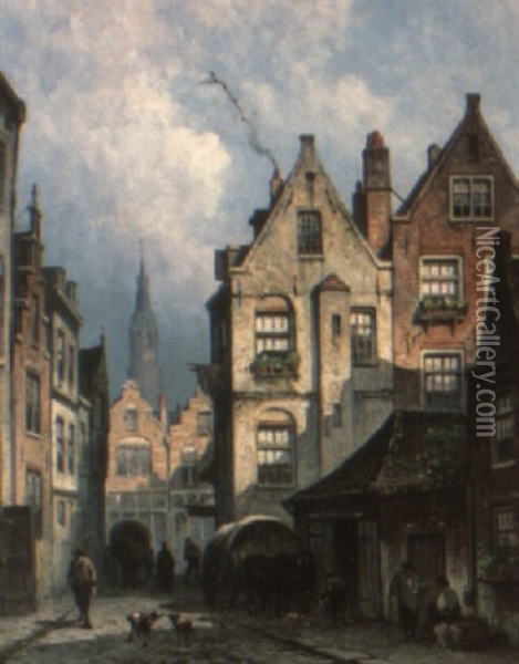 A Town Scene Oil Painting - Eduard Alexander Hilverdink