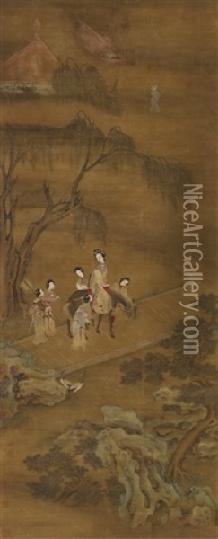 Palace Lady With Five Female Attendants Oil Painting -  You Qiu