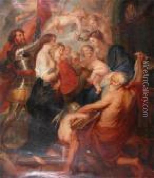 Flemish Madonna With Saints Oil Painting - Peter Paul Rubens