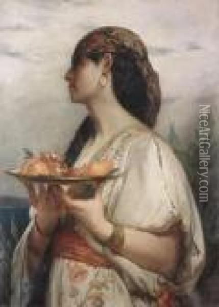Lefebvre Oriental Beauty With Fruitbowl Oil Painting - Jean Van Canegem