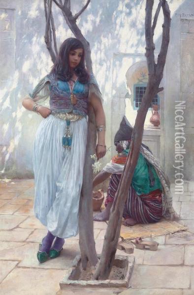 In A Courtyard, Tunis Oil Painting - Ferdinand Max Predt