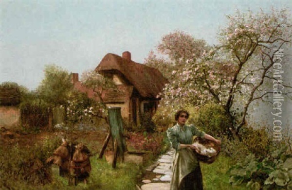The Cottage Garden Oil Painting - Alfred Glendening Jr.