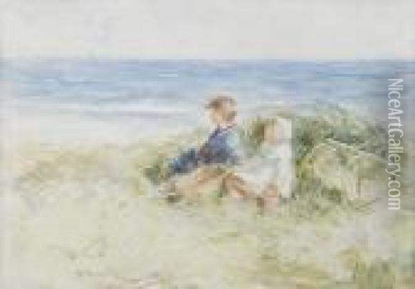 Fisher Girls On The Dunes Oil Painting - Robert Gemmell Hutchison