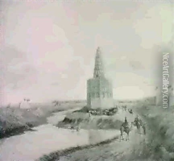 Zobeide's Gravminde Ved Tigrisfloden, Bagdad Oil Painting - Emmerich Alexius Swoboda von Wikingen