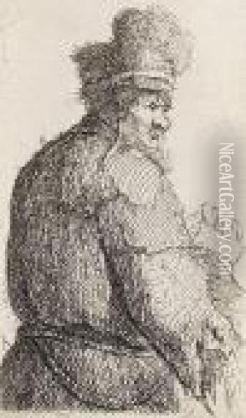 Vom Rucken Gesehener Greis, Halbfigur Oil Painting - Rembrandt Van Rijn