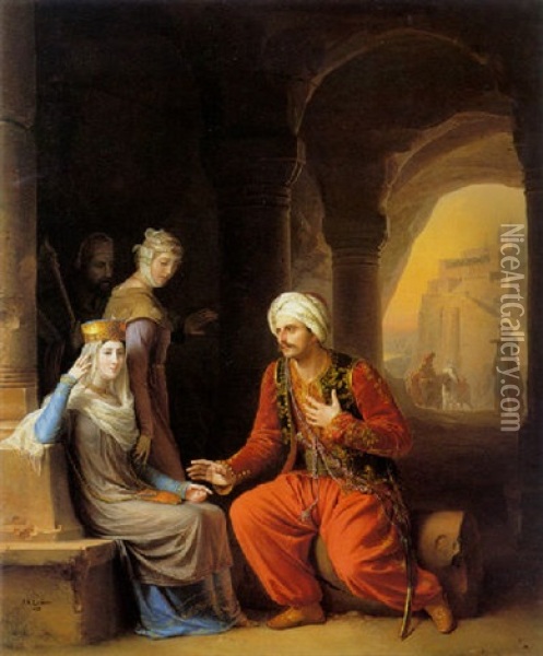 The Meeting Of Eleanor Of Guyenne And The Sultan Of Iconia Oil Painting - Jean Antoine Laurent