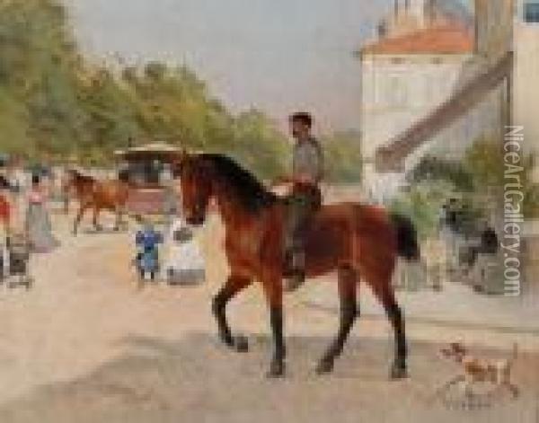 Marechal-ferrant A Cheval Oil Painting - Jules Antoine Voirin