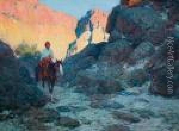 In Painted Canyon Oil Painting - Frank Tenney Johnson