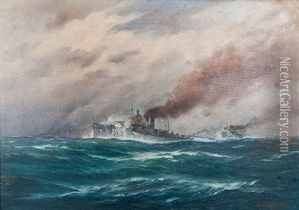 Austrian War Vessels Of World War I Oil Painting - August von Ramberg